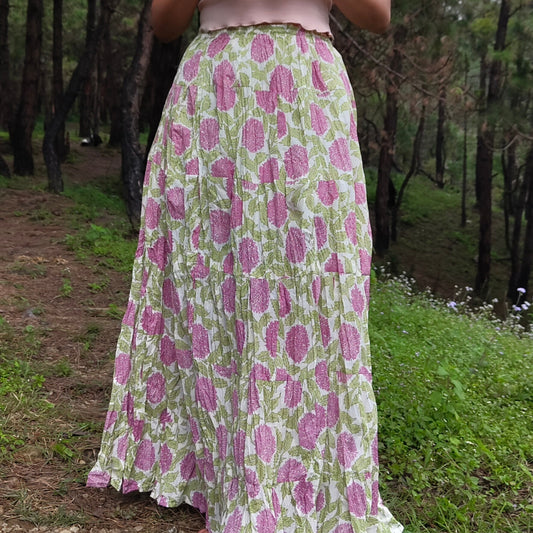 White long skirt with violet print