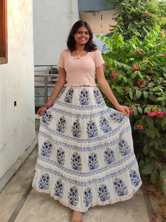 White long skirt with blue prints